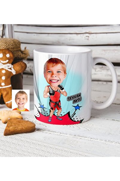 Bk Gift Kişiye Özel Çocuk Kick Boks Karikatürlü Beyaz Kupa Bardak