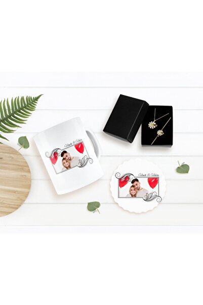 Bk Gift Kişiye Özel Sevgililer Günü Temalı Isimli Fotoğraflı Kupa Bardak Altl...