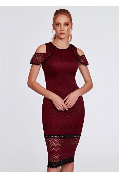 sarebutik Bordo Omuz Fırfırlı Elbise Abiye