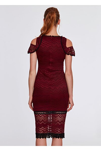 sarebutik Bordo Omuz Fırfırlı Elbise Abiye