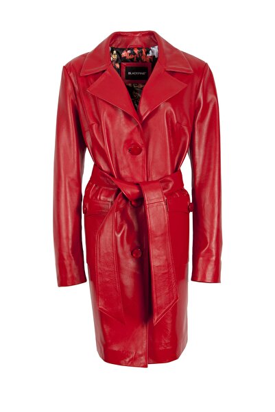 KARA DERİ Kadın Kırmızı Hakiki Deri Trençkot