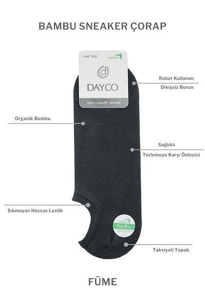 DAYCO Premium Bamboo Seamless Sneakers Invisible Sports Socks 4 Pack Smoked