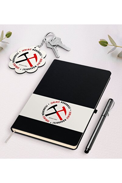 BK Kişiye Özel Jeoloji Mühendisi Siyah Defter Kalem Ve Anahtarlık Hediye Seti-2