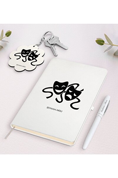 Bk Gift Kişiye Özel Tiyatro Sanatçısı Beyaz Defter Kalem Ve Anahtarlık Hediye...