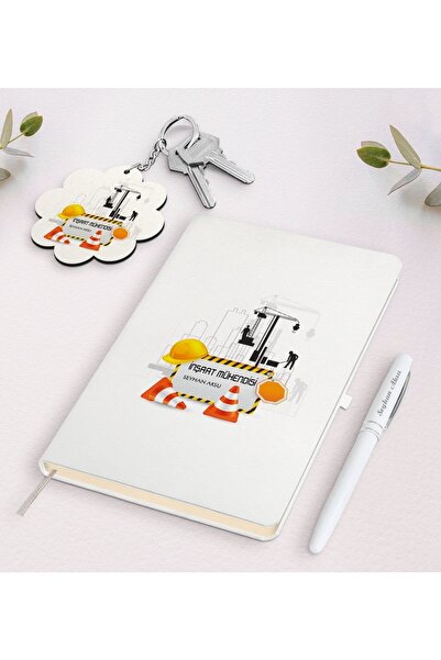 Bk Gift Kişiye Özel Inşaat Mühendisi Beyaz Defter Kalem Ve Anahtarlık Hediye Seti-2