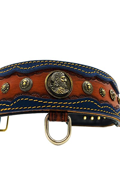 Tasma Market Kahverengi-lacivert Antik Roma Gladyatör Deri Köpek Tasması