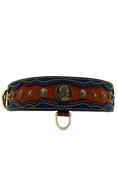 Tasma Market Kahverengi-lacivert Antik Roma Gladyatör Deri Köpek Tasması