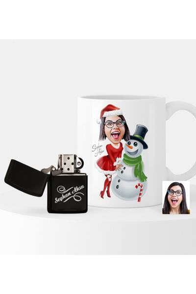 Bk Gift Kişiye Özel Yılbaşı Temalı Bayan Karikatürlü Çakmak Ve Kupa Seti - 3