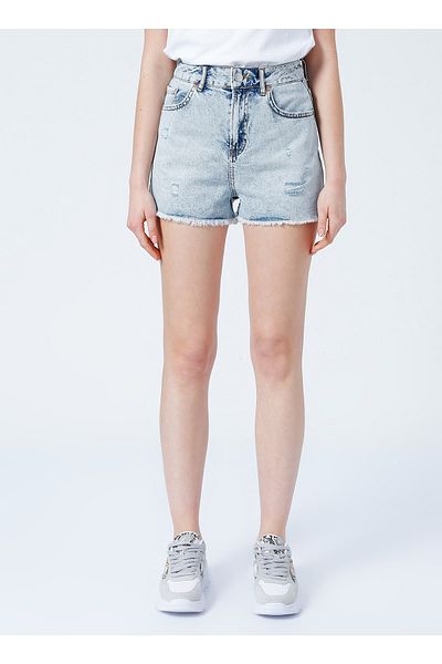 Koton 2sal40027md Indigo Melange Damen-Jeansshorts mit normaler Taille