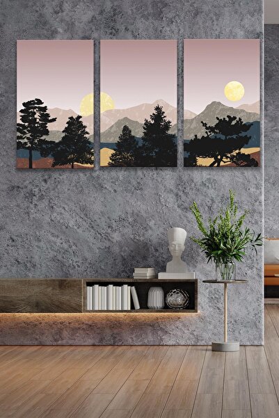Fupe Shop Manzara Resmi Üç Parça Çizim Kanvas Duvar Tablo 5521211