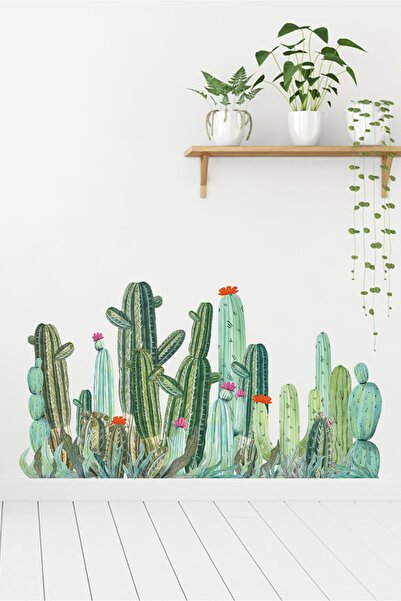 Sticker Sepetim Watercolor Watercolor Cactus Flowers Decorative Wall Sticker ...