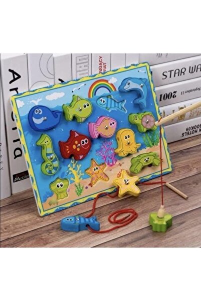 SAMTOYS Ahşap Mıknatıslı Balık Tutma ve Ipe Dizme