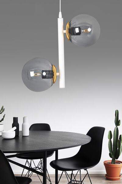 ŞL Şef Light Modern Beyaz 2'li Füme Glop Camlı Avize