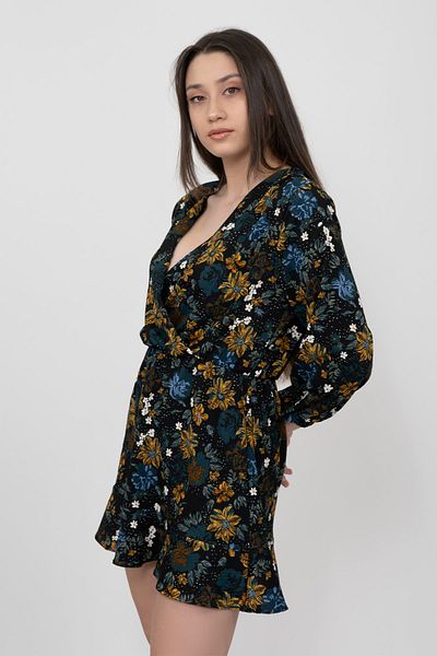 Soyo Γυναικείο Μίνι Πλεκτό Φόρεμα με Μαύρο Floral σχέδιο