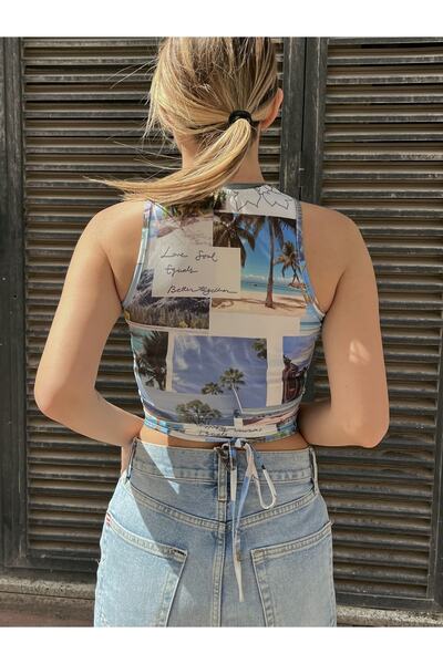 Jose Clothing Γυναικεία Crop Μπλούζα με Κορδόνι Μέσης Περιτυλιγμένη Λεπτομέρεια - Μηδενικό Μανίκι