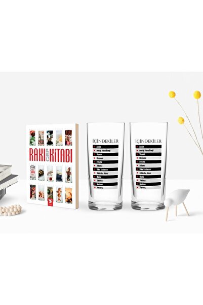 Bk Gift Kişiye Özel Renkli Baskılı Içindekiler Tasarımlı Ikili Rakı Bardağı V...