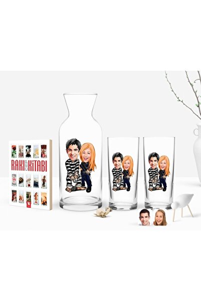Bk Gift Kişiye Özel Renkli Baskılı Sevgililer Karikatürlü Ikili Rakı Bardağı ...
