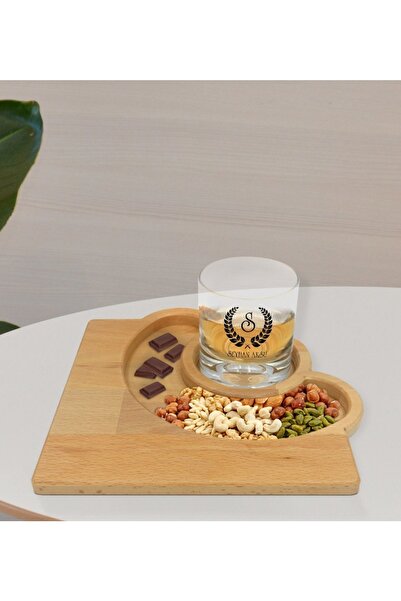 Bk Gift Kişiye Özel Çelenk Baş Harfli Isimli Viski Bardağı Ve Doğal Masif Ahş...