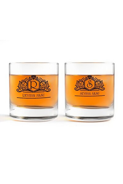 BK Kişiye Özel Renkli Baskılı Isimli Ikili Viski Bardağı-14