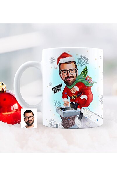 BK Kişiye Özel Yılbaşı Temalı Bay Karikatürlü Beyaz Kupa Bardak - 3