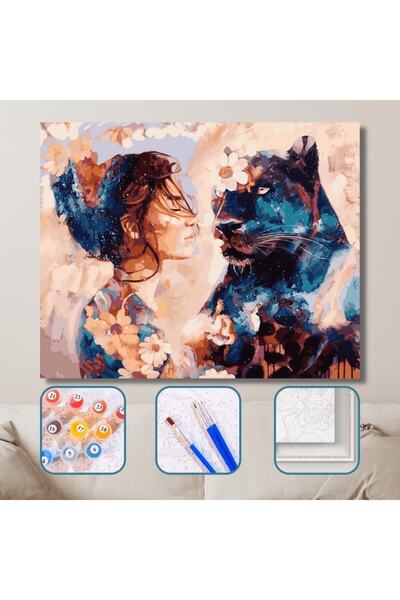 Genel Markalar Sayılarla Boyama Seti Kasnaklı Panter Ve Kadın 50 X 65 Cm