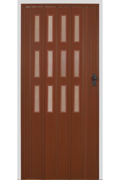 DEKORAKS 3 Sıra Camlı Akordeon Kapı Ceviz Ahşap Desenli 72x200cm