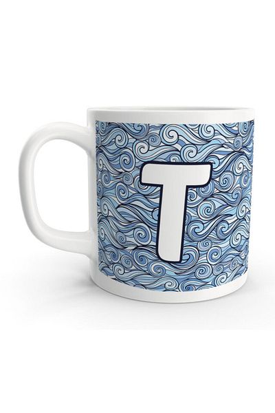 Rock'n Fox Letter T Sea Wave Patterned Sailor Design Letter Mug