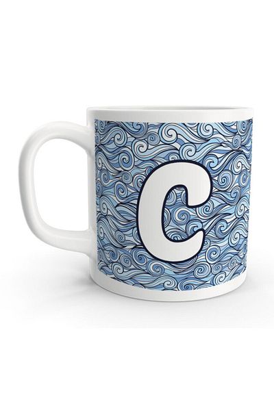 Rock'n Fox Letter C Sea Wave Patterned Sailor Design Letter Mug