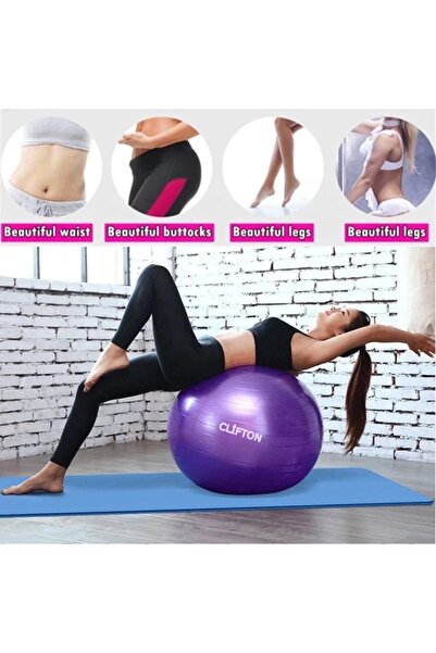 Clifton Fitilli Pilates Topu ve Pompa Seti Denge Aerobik Yoga Fitness Topu Mor