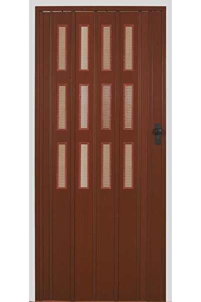 DEKORAKS 3 Sıra Camlı Akordeon Kapı Ceviz Ahşap Desenli 72x215cm