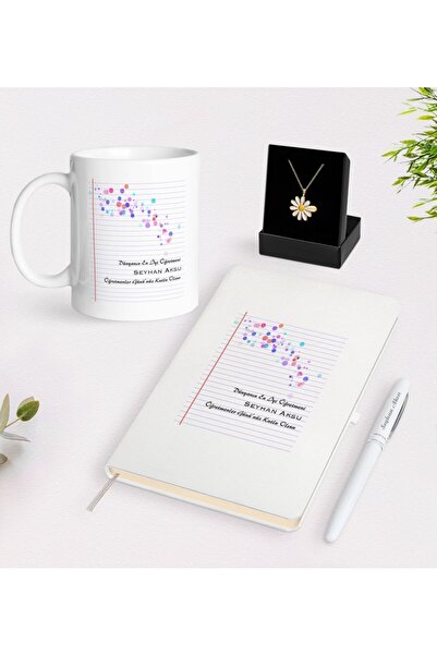 Bk Gift Kişiye Özel Dünyanın En Iyi Öğretmeni Beyaz Kupa Defter Kalem Ve Isim...