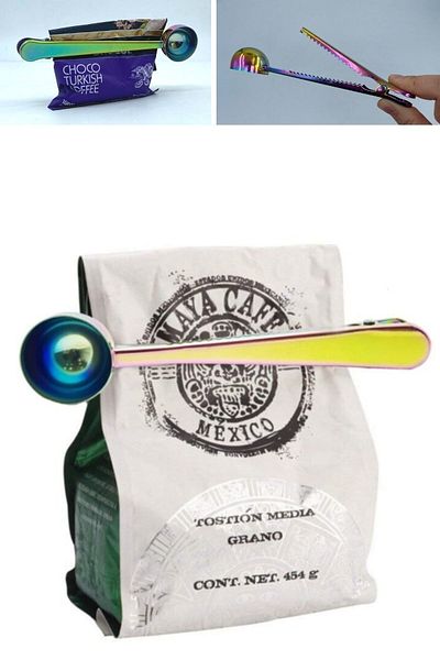 Buffer 2 Pcs Coffee Measuring Spoons with Latch Colorful Multifunctional Stainless Steel Spoons