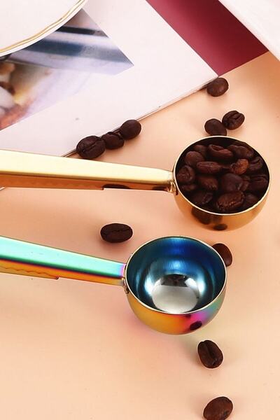Buffer 2 Pcs Coffee Measuring Spoons with Latch Colorful Multifunctional Stainless Steel Spoons
