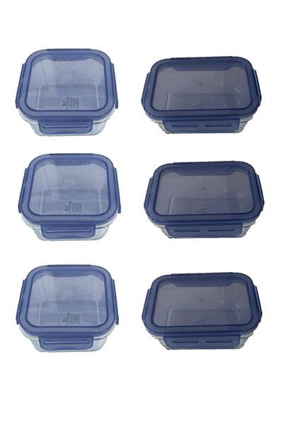Paşabahçe 6-Piece Blue Sealed - Locked and Leak-Proof Glass Storage Container