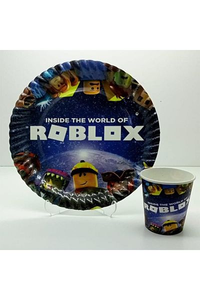Kelebek Oyuncak Roblox Themed Cardboard Plate and Cup Set - 8 Pieces