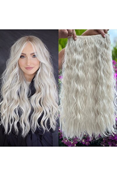 Fenomen Peruk Soğuk Sarı Yarımay +2 Yan Dalgalı Çıt Çıt - 65 Cm Fiber Sentetik