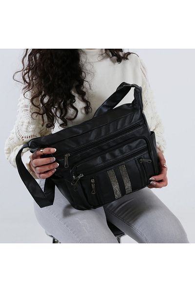MEGA 108 Local Washed Leather Women's Crossbody Bag Black