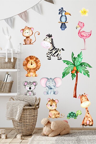 Sticker Sepetim Minik Safari Havyanları Çocuk Odası Duvar Sticker Duvar Süsü ...