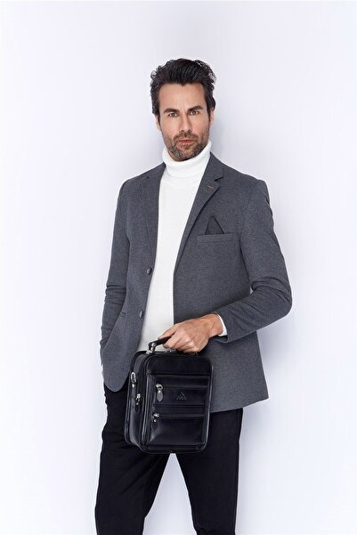 Aka Deri 307 Hakiki Deri Erkek El Ve Omuz Askılı Çanta Siyah