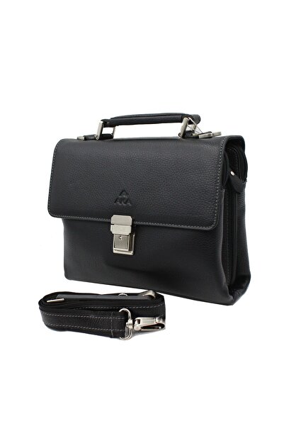 Aka Deri 350 Genuine Leather Men's Hand and Shoulder Strap Bag Black