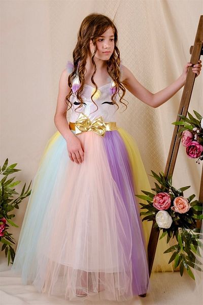 Buse&Eylül Bebe Long Unicorn Hoop Girl's Party Dress