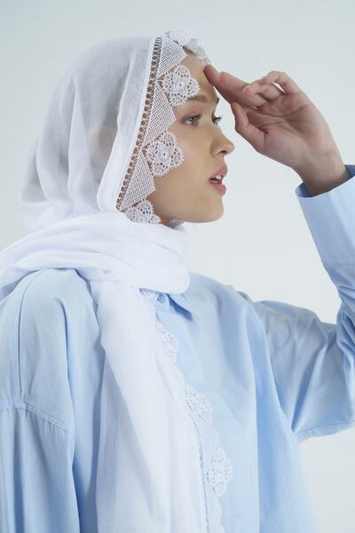Gülsoy Women's Crepe Chiffon Guipure Embroidered Mevlüt Cover White