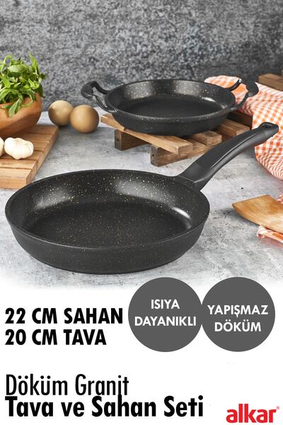 fitfiyat Döküm Isıya Çizilmez Yanmaz Tava Ve Sahan Seti 22 Cm Sahan 20 Cm Tav...
