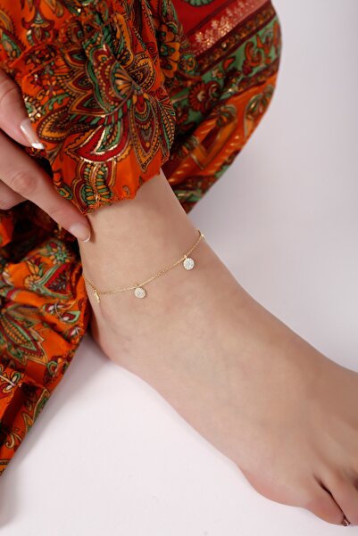 Lia Berto Altın Kaplama Zirkon Taşlı Pullar 925 Gümüş Halhal