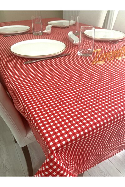 Zeren Home Sıvı Geçirmez Dertsiz Masa Örtüsü Mini Piti Kare Kırmızı