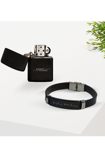 Bk Gift Kişiye Özel Isimli Mors Alfabesi Benzinli Çakmak Ve Deri Bileklik Hed...
