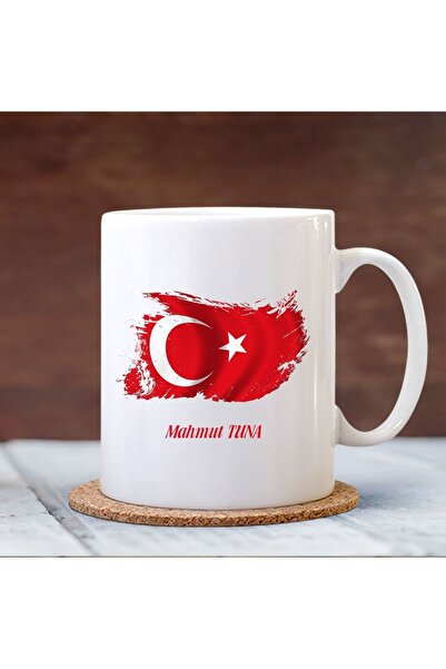 Bk Gift Kişiye Özel Isimli Türk Bayrağı Tasarımlı Beyaz Kupa Bardak