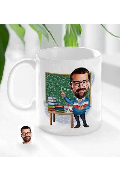 Bk Gift Kişiye Özel Erkek Fizik Öğretmeni Karikatürlü Beyaz Kupa Bardak-1