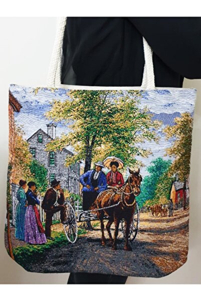 Körfez Kırlent Goblen Dokuma Kumaş Heybe Çanta Tablo Desen