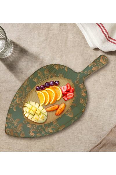 Bk Gift Gift Retro Motif Tasarımlı Yaprak Şeklinde Doğal Ahşap Servis Ve Sunu...